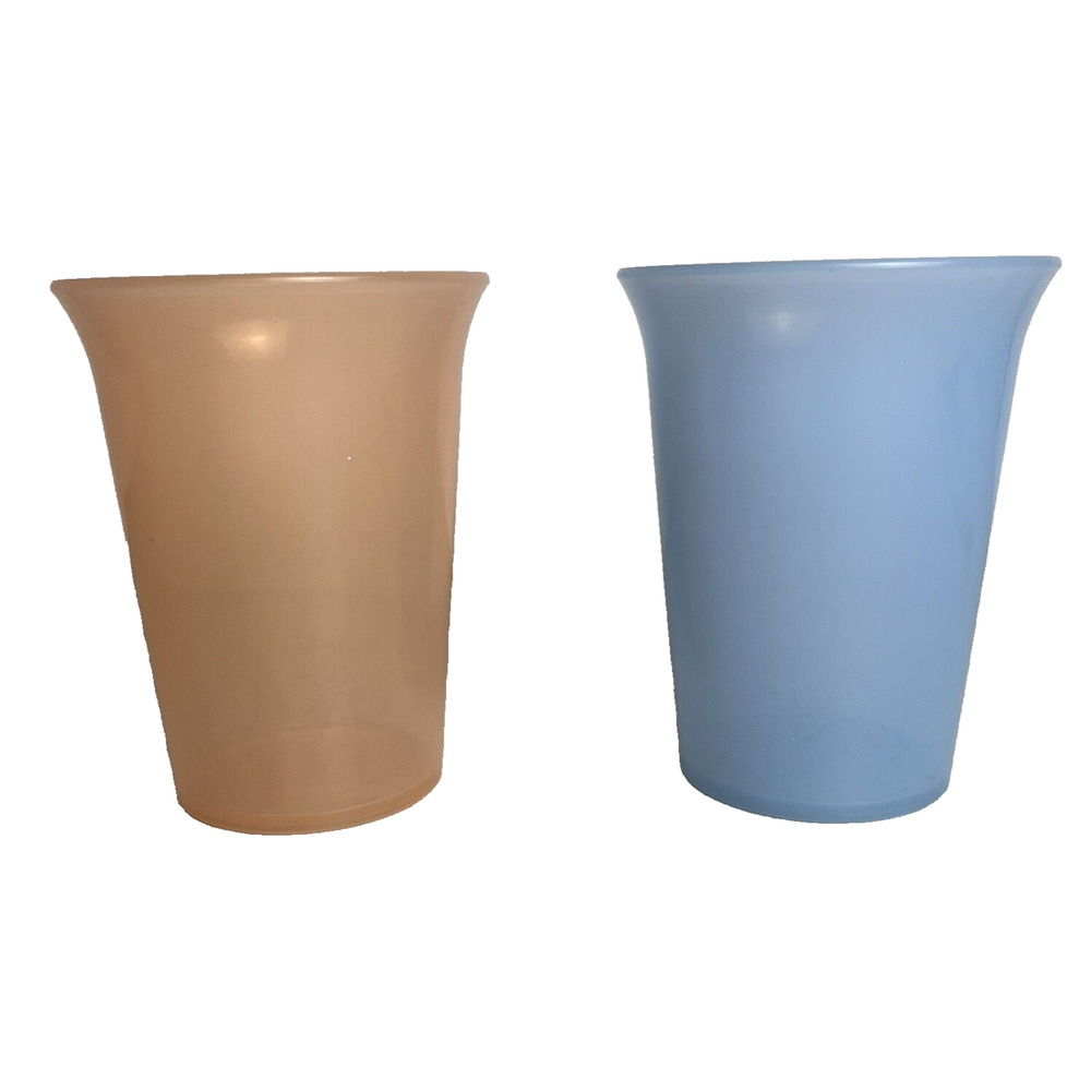 Tupperware Kids Bell Tumblers Cups 7 oz Pastel Blue Orange Translucent Lot #109